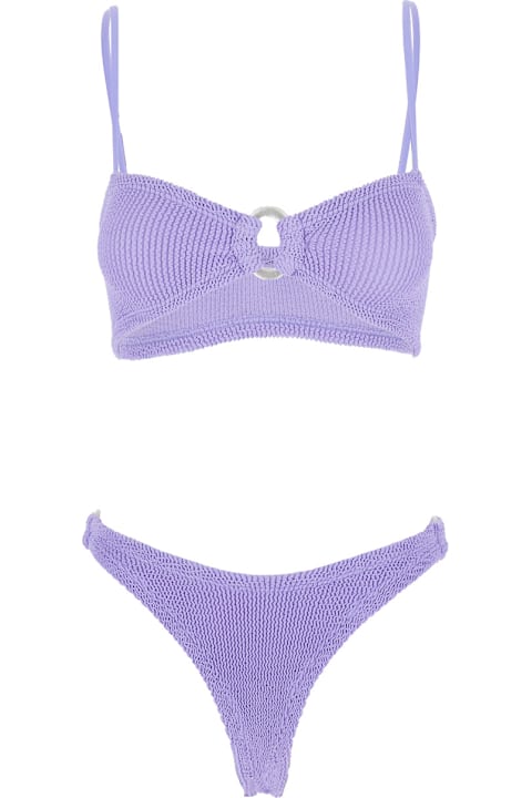 Homeware Hunza G 'misty' Violet Bikini With Fixed Spaghetti Straps And Cut-out With Ring In Tech Fabric Stretch Woman