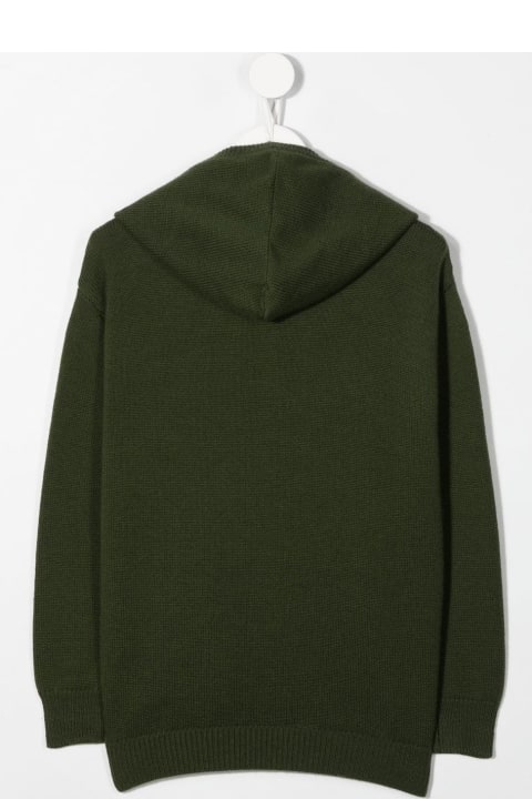 Kids Military Green Pullover With Logo And Hood