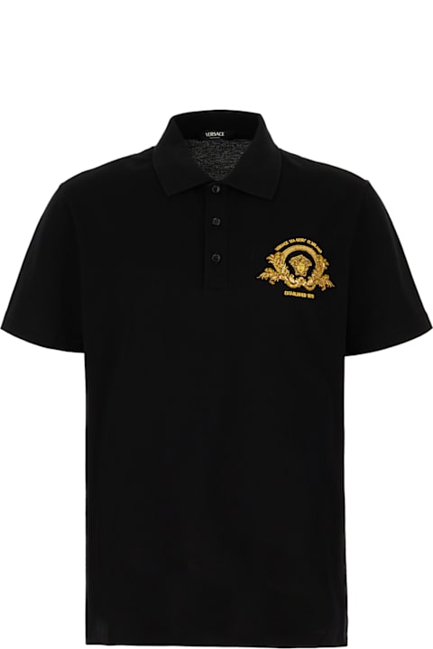 Versace Topwear for Men Versace Black Piquet Polo Shirt