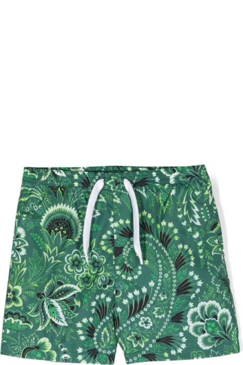 Swimwear for Boys Etro Green Swim Shorts With Paisley Motif
