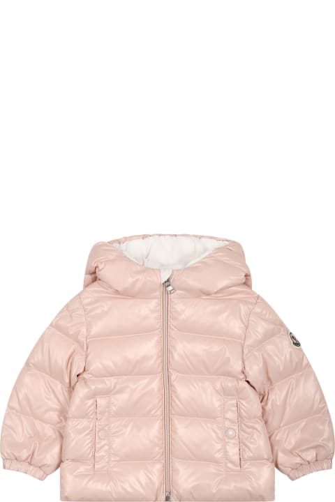 Pink Anand Down Jacket For Baby Girl With Logo