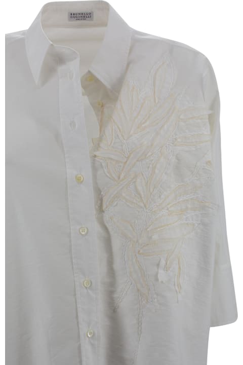 Brunello Cucinelli for Kids Brunello Cucinelli Semi-sheer Shirt With Flower Appliqué