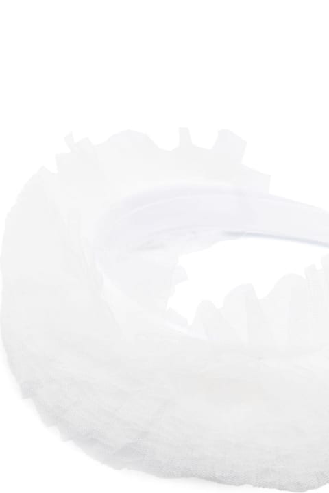 Monnalisa Accessories & Gifts for Girls Monnalisa White Headband With Tulle Frill In Techno Fabric Girl