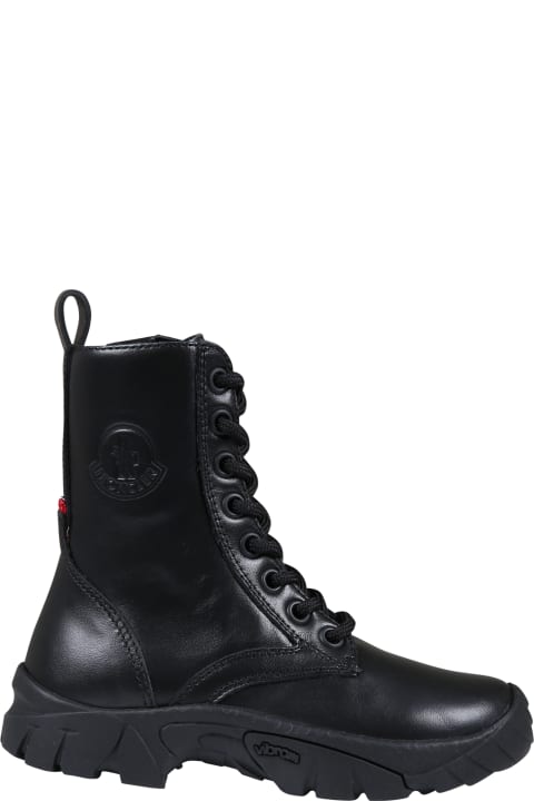 Moncler for Kids Moncler Black Combat Boots For Kids With Logo