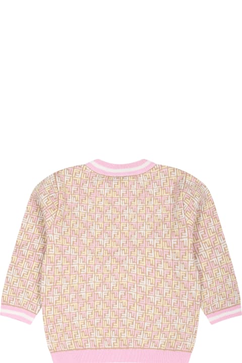 Fendi for Baby Girls Fendi Beige Cardigan For Baby Girl With Iconic Ff
