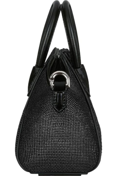 ウィメンズ Givenchyのバッグ Givenchy Antigona Micro Bag In Black Satin With Rhinestones