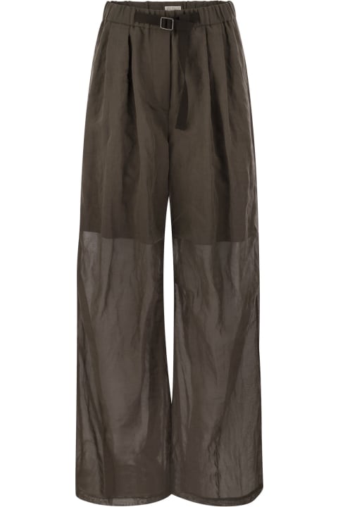 Pants & Shorts for Women Brunello Cucinelli Ergonomic Loose Cotton Organza Trousers With Belt