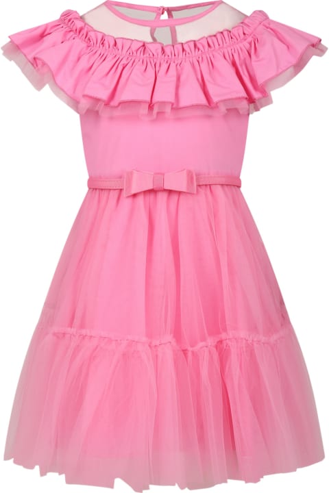 ガールズ Monnalisaのワンピース＆ドレス Monnalisa Pink Dress For Girl With Tulle And Ruffles