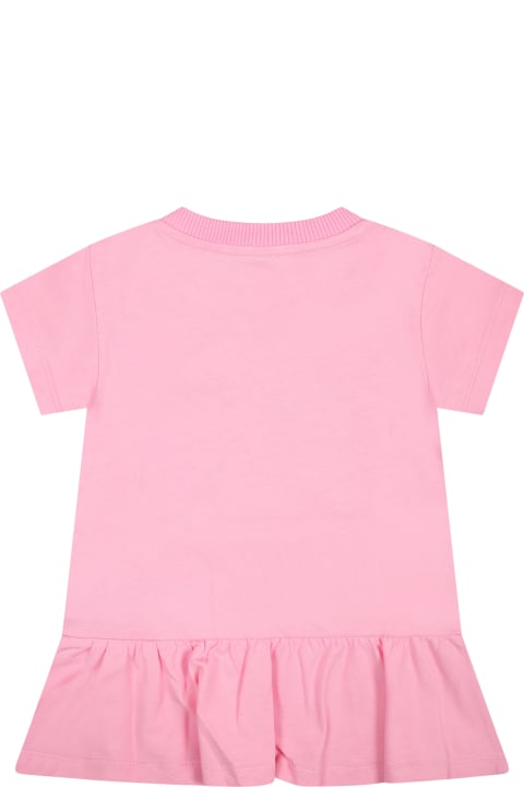 Moschino Kids Moschino Pink Dress For Baby Girl With Logo And Animals