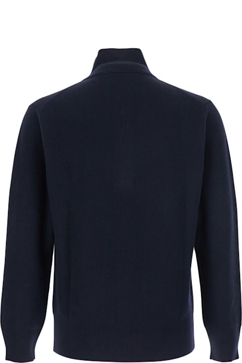 Kangra for Women Kangra Blue Sweater With High Neck And Half Zip Closure On The Front In Wool Man