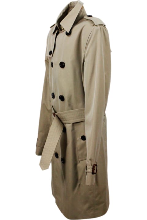 Burberryのボーイズ Burberry Trench Coat In Cotton Gabardine With Buttons And Belt With Check Interior