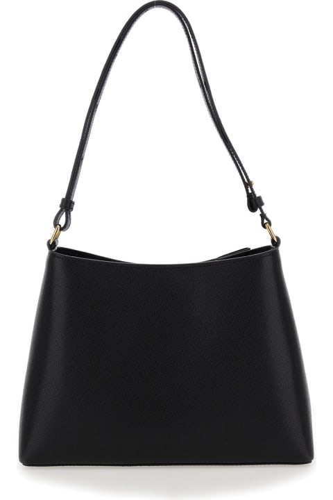 Bags for Women Balmain Black Shoulder Bag With Emblème Motif In Grained Leather Woman