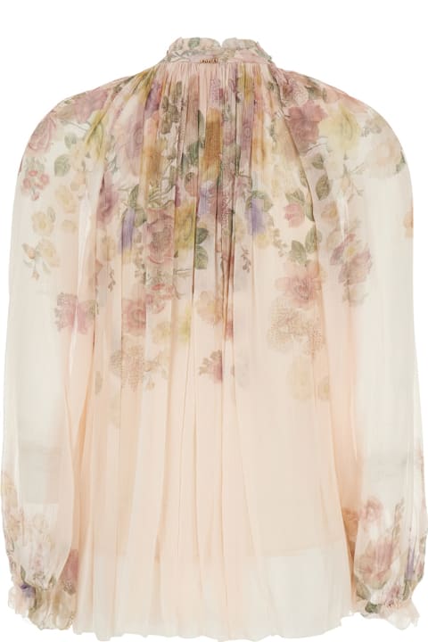 Homeware TwinSet Beige Blouse With All-over Floral Print And Raised Collar In Fabric Woman