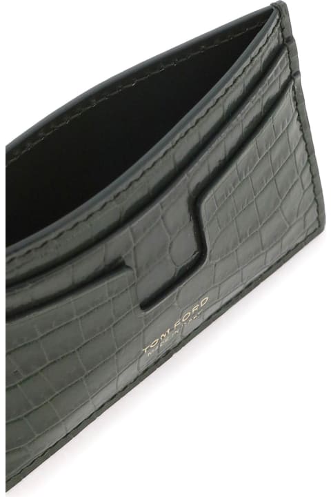 Accessories Sale for Men Tom Ford 4 Slots Crocodile Green Wallet