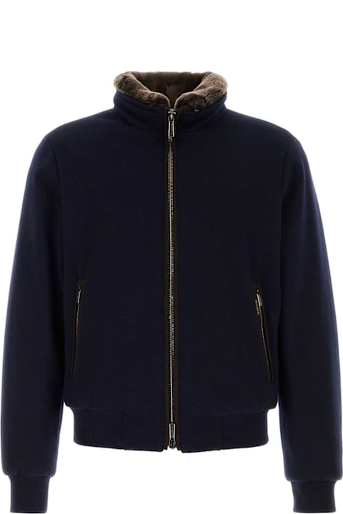 Moorer الملابس لـ القسم الرجالي Moorer Navy Blue Wool Blend Bellati Down Jacket