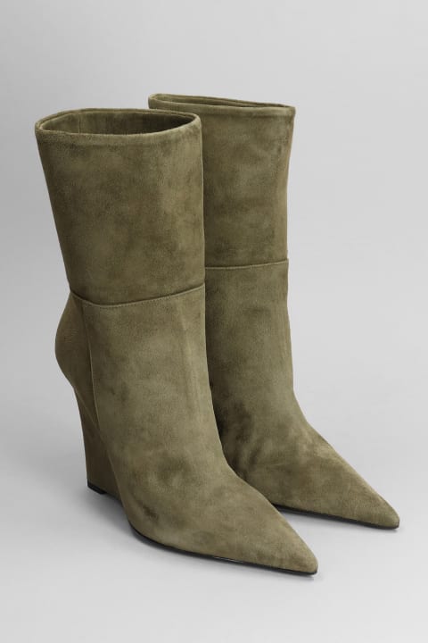 Alevì Boots for Women Alevì Bay 100 High Heels Ankle Boots In Green Suede