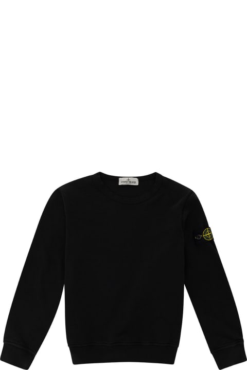 Topwear for Boys Stone Island Black Crewneck Sweatshirt With Logo Patch In Cotton Boy