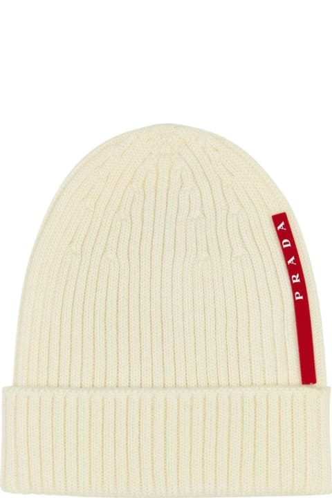 Prada Hi-Tech Accessories for Men Prada White Wool Beanie Hat