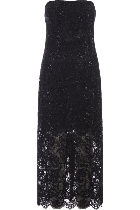 Ermanno Scervino Women Ermanno Scervino Midi Dress In Black Lace With Crystals