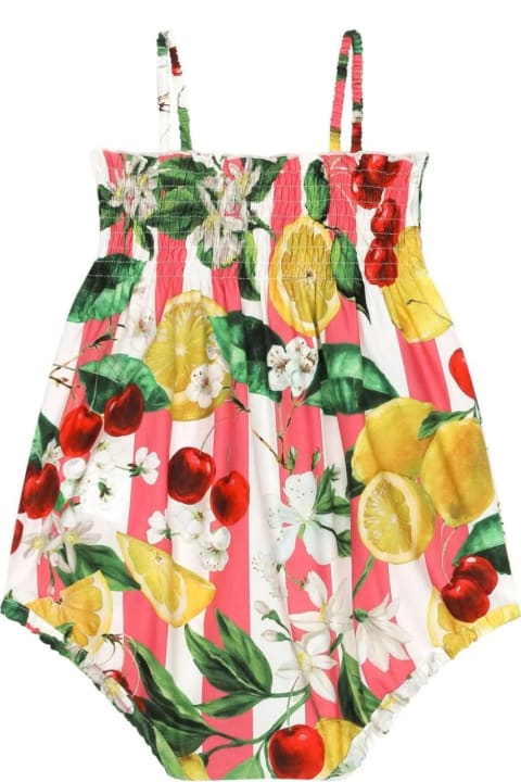 Bodysuits & Sets for Baby Girls Dolce & Gabbana Poplin Romper With Lemon And Cherry Print