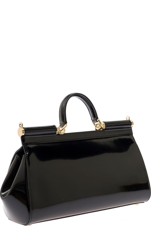 'siciliy' Medium Black Patent Leather Handbag Woman Dolce & Gabbana