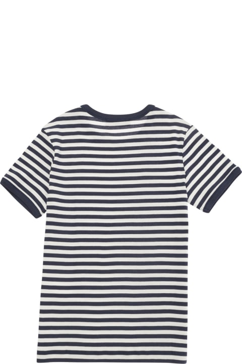ガールズ トップス Max&Co. Blue And White Stripe T-shirt With Logo Embroidery In Cotton Girl
