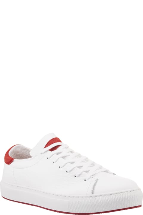 Andrea Ventura Shoes for Men Andrea Ventura White Leather Sneakers With Red Spoiler