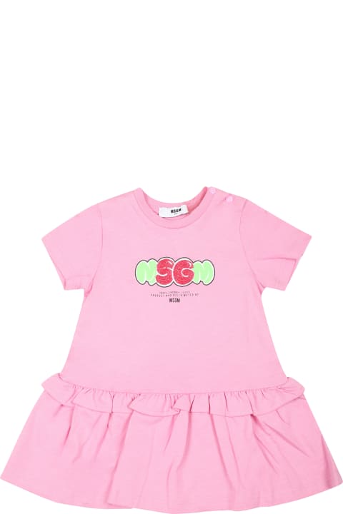 Fashion for Kids MSGM Pink Dress For Baby Girl With Logo