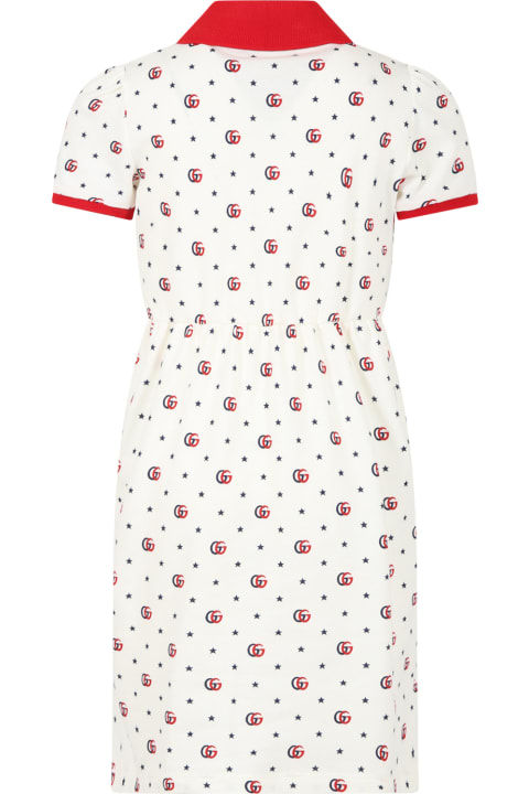 Gucci for Kids Gucci White Dress For Girl With Gg And Stars