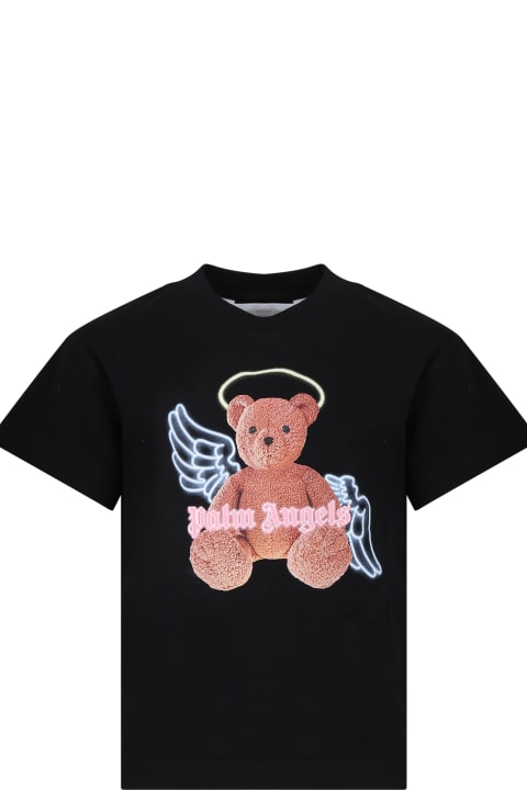 Topwear for Girls Palm Angels Black T-shirt For Girl With Bear