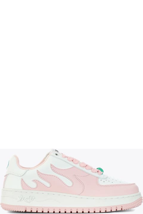 Acu Force Tech Spec White and pink leather low sneaker with flames - Acu force tech spec