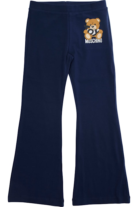 Moschino Bottoms for Girls Moschino Blue Pants With Teddy Bear Print On The Front In Cotton Girl