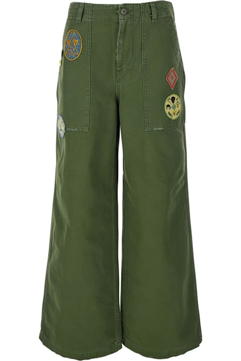 Roy Rogers Clothing for Women Roy Rogers 'old Glory' Green Palazzo Style Jeans With Patch Embellishments On The Pockets In Denim Woman