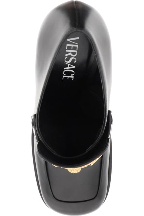 High-Heeled Shoes for Women Versace Logo Detail Leather Loafers