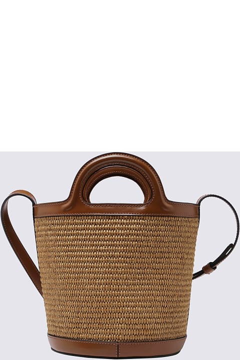 Marni Shoulder Bags for Women Marni Brown Raffia And Leather Tropicalia Mini Bucket Bag