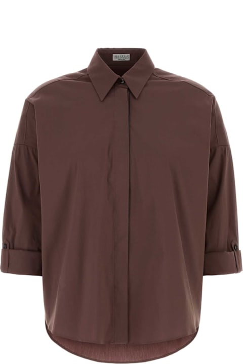 Brunello Cucinelli for Kids Brunello Cucinelli Chocolate Stretch Poplin Shirt