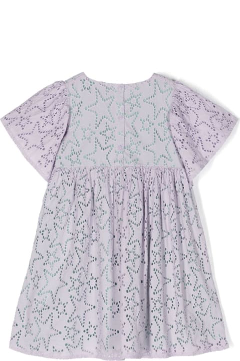 Dresses for Girls Stella McCartney Kids Purple Angel Sleeve Dress In Sangallo Star Lace