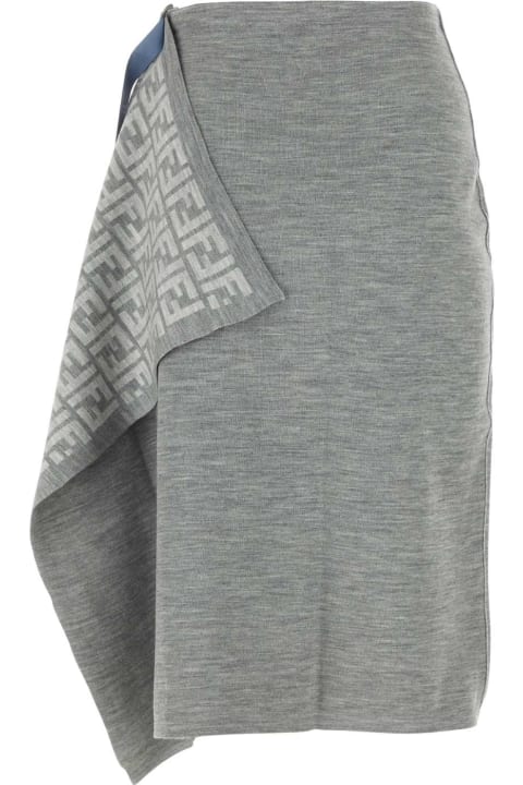 ウィメンズ新着アイテム Fendi Melange Grey Wool Blend Skirt