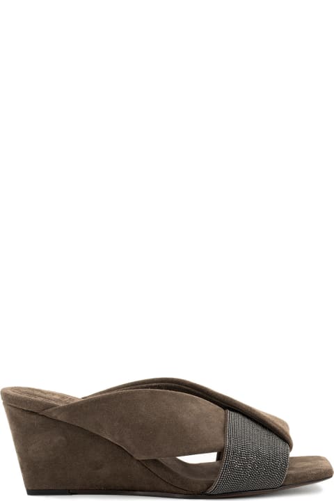 Shoes for Women Brunello Cucinelli Suede Wedge Mules