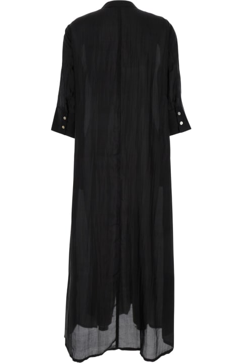 ウィメンズ新着アイテム The Rose Ibiza Long Black Dress With Mother-of-pearl Buttons In Silk Woman