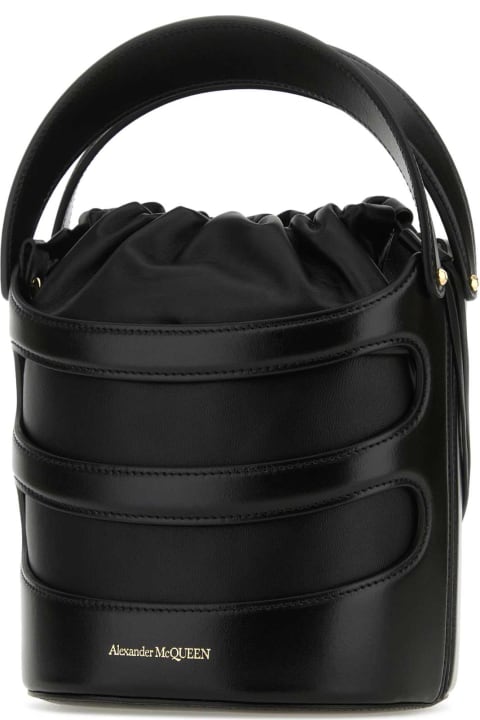 Totes for Women Alexander McQueen Black Leather The Rise Bucket Bag