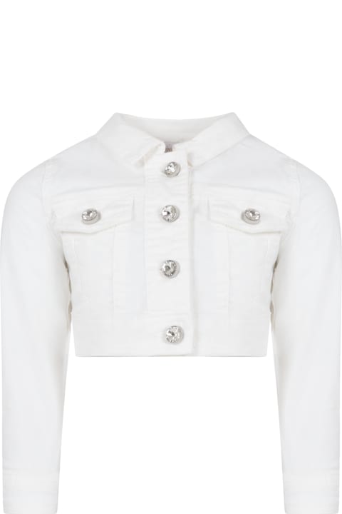 Monnalisa Coats & Jackets for Girls Monnalisa White Jacket For Girl With Jewel Buttons