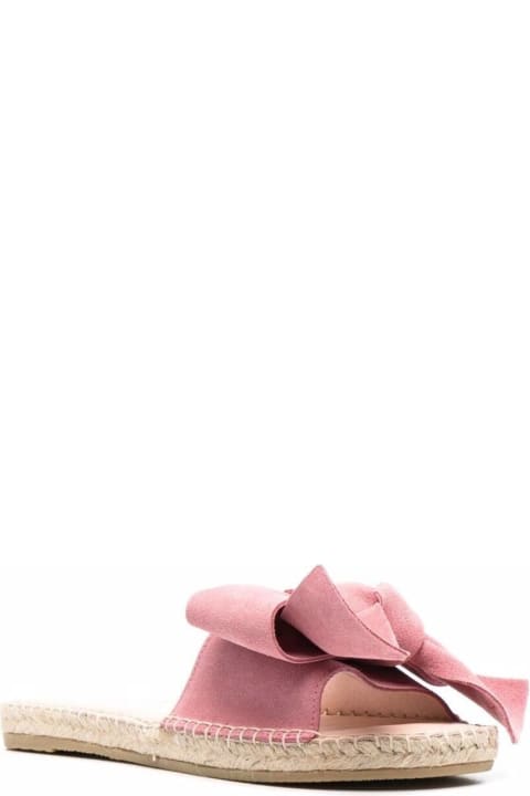 Manebi Woman's Hamptons Pink Suede Flat Sandals With Bow