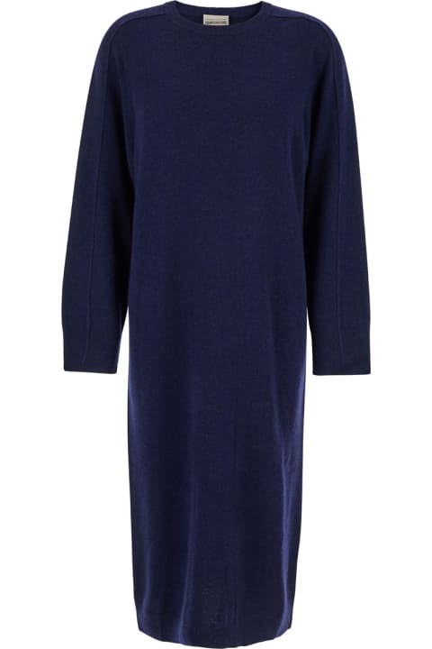 SEMICOUTURE for Women SEMICOUTURE Blue Crewneck Midi Dress In Wool And Cashmere Blend Woman