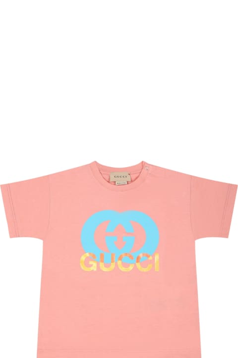 Gucci for Kids Gucci Pink T-shirt For Baby Girl With Interlocking Gg