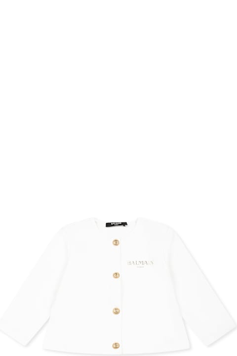 خصم على رُضع بنات Balmain White Jacket For Baby Girl With Logo