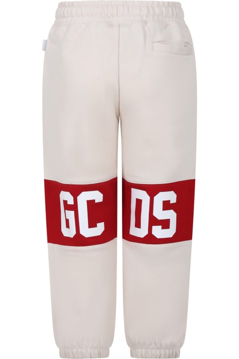 GCDS Mini Bottoms for Boys GCDS Mini Beige Trousers For Boy With Logo