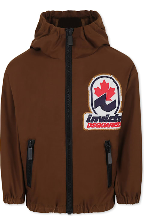 Dsquared2 Coats & Jackets for Boys Dsquared2 Brown Windbreaker Jacket For Kids With Logo