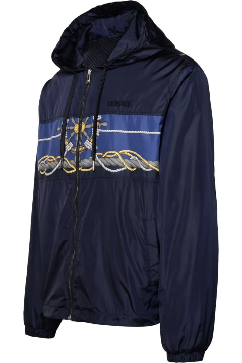 Versace Coats & Jackets for Men Versace 'versace Nautical' Blue Nylon Windbreaker