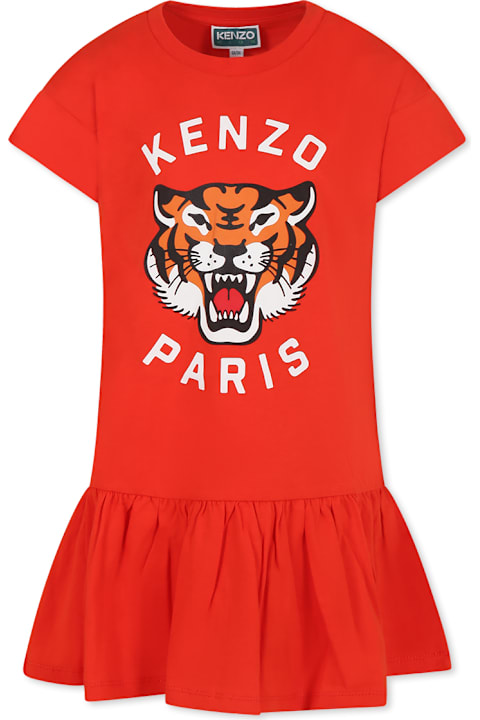 Homeware Kenzo Kids Red T-shirt For Kids With Lucky Tiger